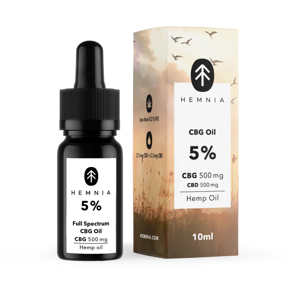 Óleo CBG de espetro total para o alívio da dor - 5 % CBG, 5 % CBD, 500 mg, 10 ml