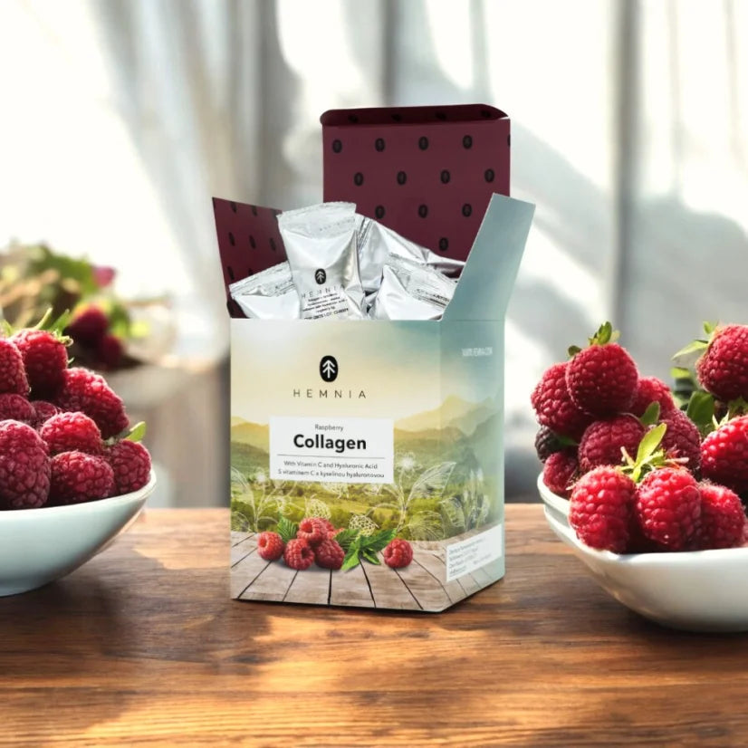 Bebida de colágeno de framboesa com ácido hialurónico, 6000 mg de colágeno por saqueta, 30 saquetas
