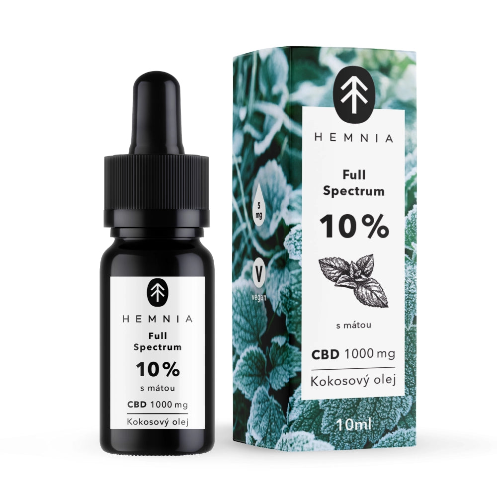 Full spectrum Óleo de coco CBD 10%, 1000 mg, 10 ml com sabor a menta